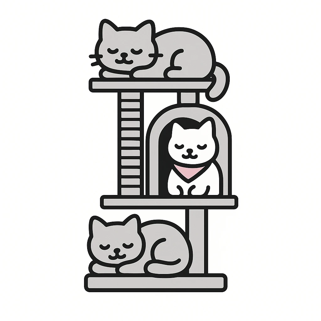 cats relaxing in a vertical playhouse emoji