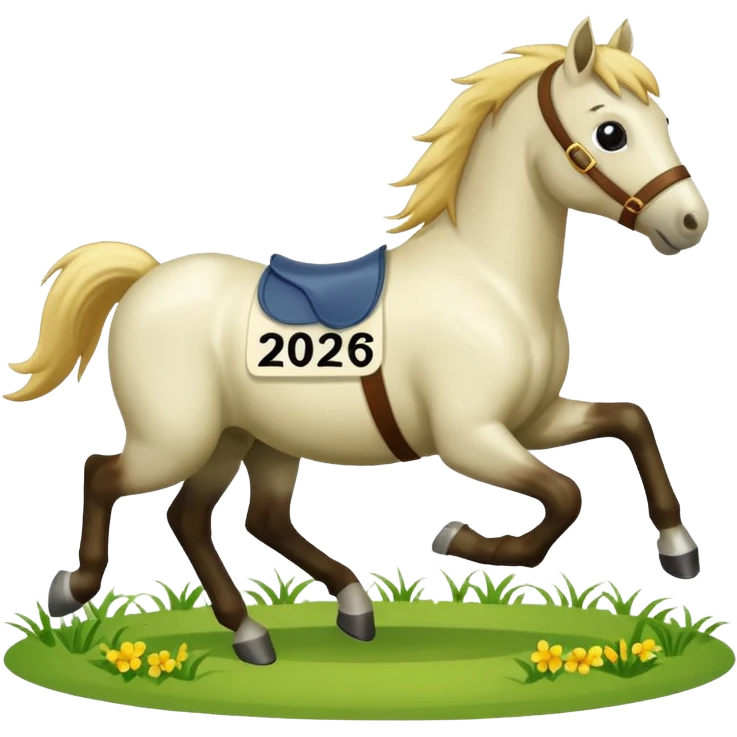 cute horse running on the grass with 2026 year label emoji