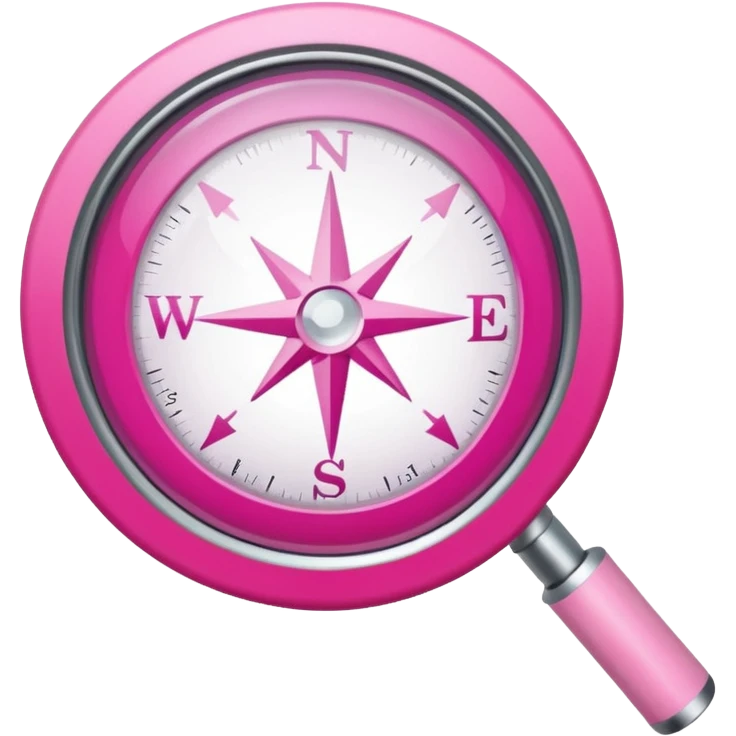 mix light pink dark pink and white girly internet compass logo with a small magnifying glass emoji