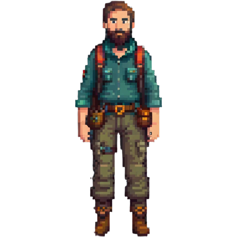 bearded man explorer with full body and detailed face, standing in fog emoji