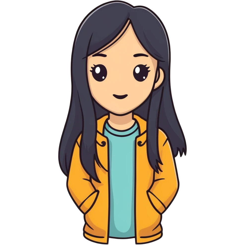 Stylish confident woman with Asian and Latina features, long straight black hair emoji