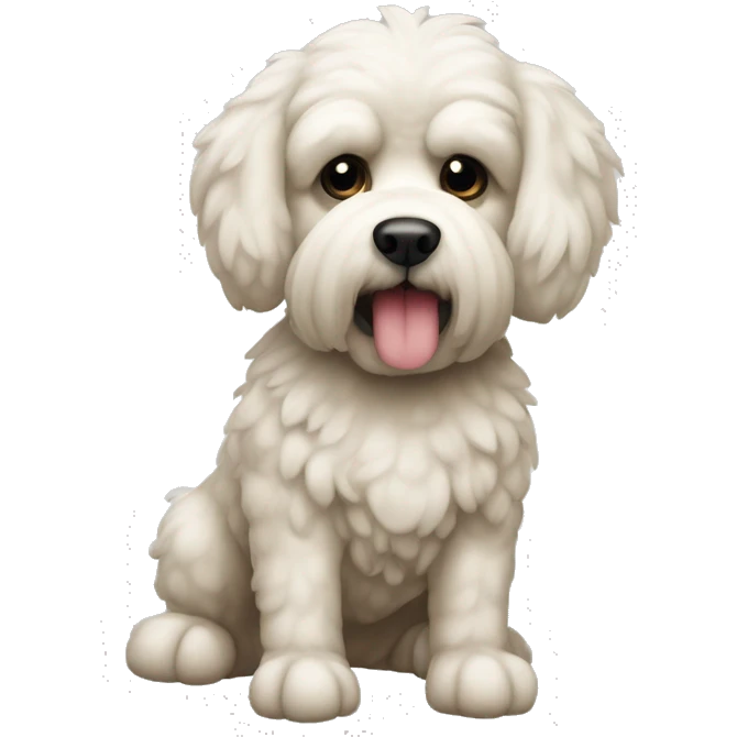 perro raza caniche hembra abrazado a un mono de peluche emoji