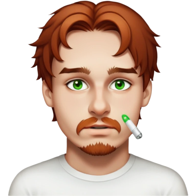 male, wearing white shirt, septum nosepiercing, dark green eyes emoji