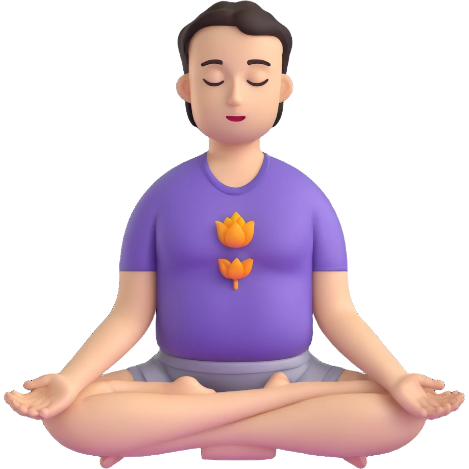man in lotus position meditation pose, eyes closed, hands in mudra emoji
