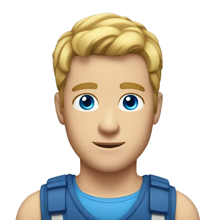 White guy with a blue vest blue eyes chest view emoji