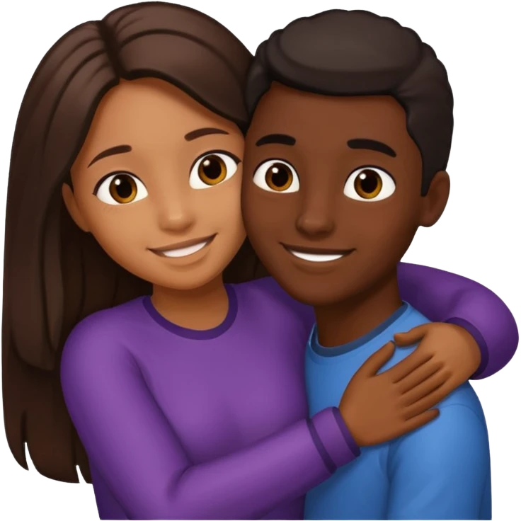 carmel girl with dark brown and tall darkskin black boy hugging  emoji