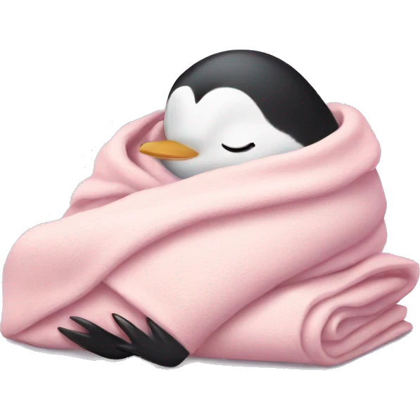 penguin sleeping with light pink blanket emoji