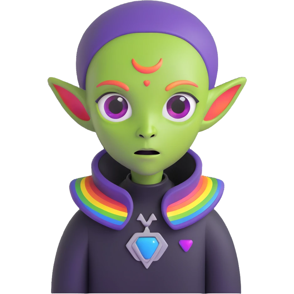 gay EMO alien with expressive features, rainbow accents, dark clothing, vibrant and moody scene conveying LGBTQ+ pride and emo subculture emoji
