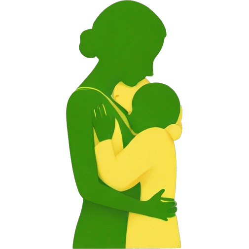 Drawing in yellow-green tones: mother hugs child emoji