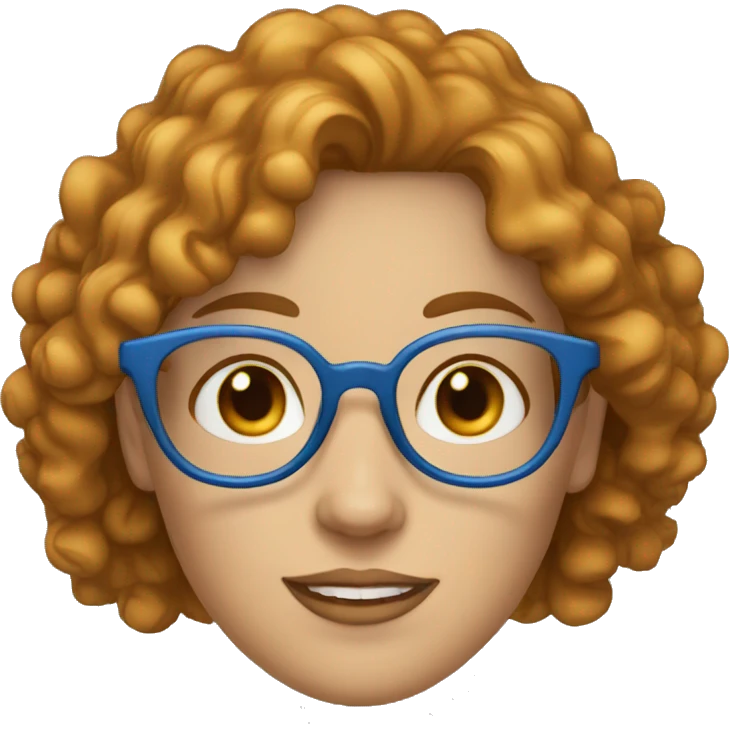 lady with curly golden brown hair and blue eyes and clear glasses emoji