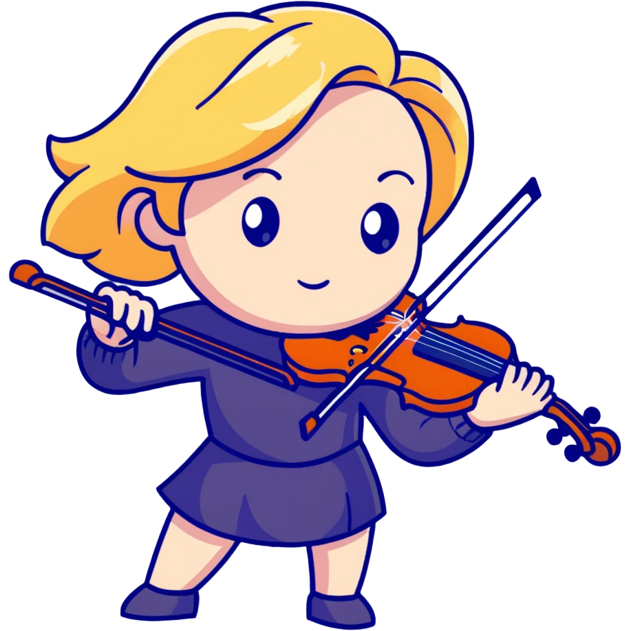 Middle-aged blonde woman playing violin, focused expression emoji