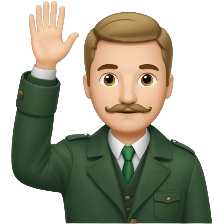 German guy with short mustache and a comb over raising his hand with a dark green coat emoji