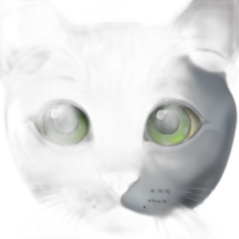round faced grey russian blue cat with green eyes and fat emoji