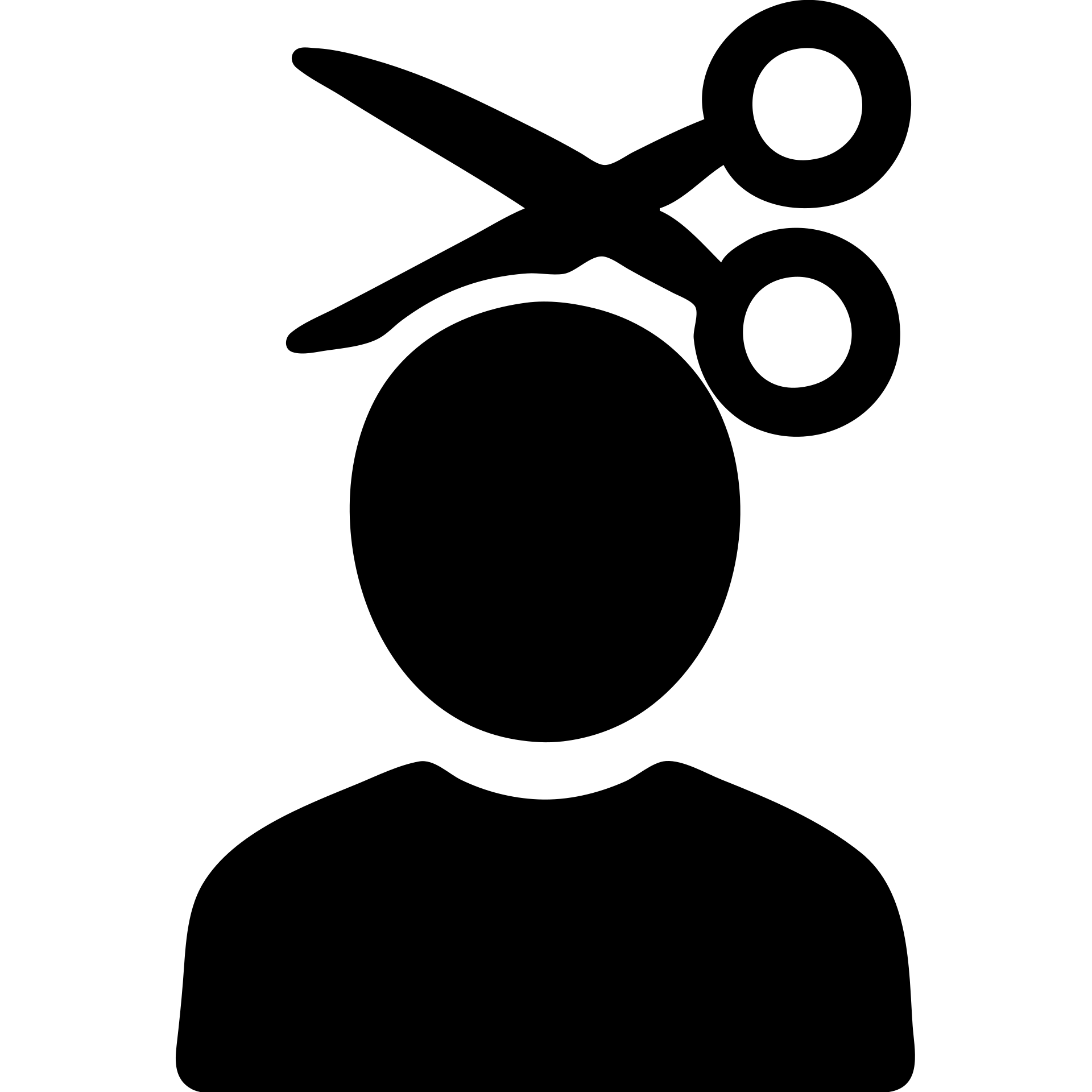 solid black logo of a person getting a haircut, abstract and bold emoji