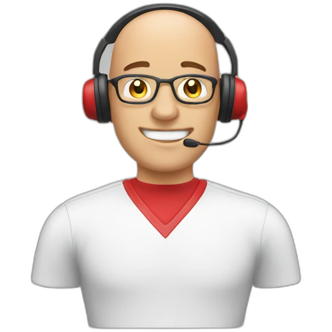 customer service bald man with headset with red t-shirt emoji