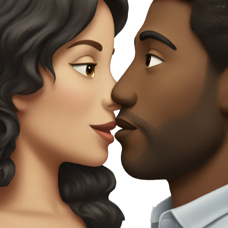 White brunette man, kissing,Black woman dark hair emoji