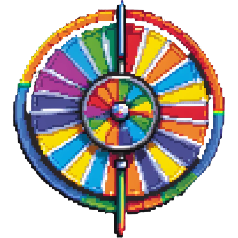 fortune wheel with rainbow colored sections and a spinner arrow emoji