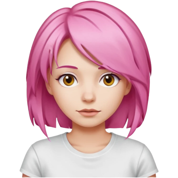 a woman with layered pink hair, wearing white t-shirt emoji