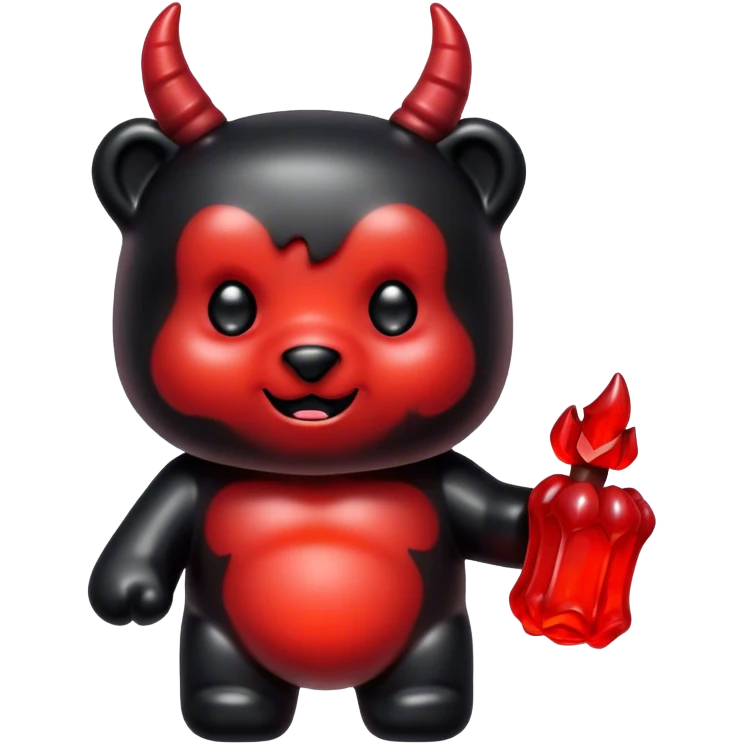 Black and red gummybear with devil horns emoji