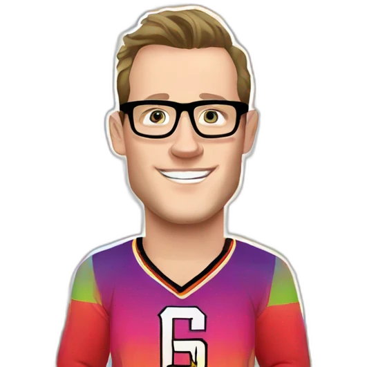 Jonathan Toews wearing glasses and rainbow clothes emoji