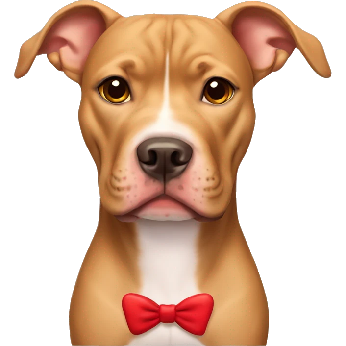 Light brown pitbull with ears cut and red bows emoji