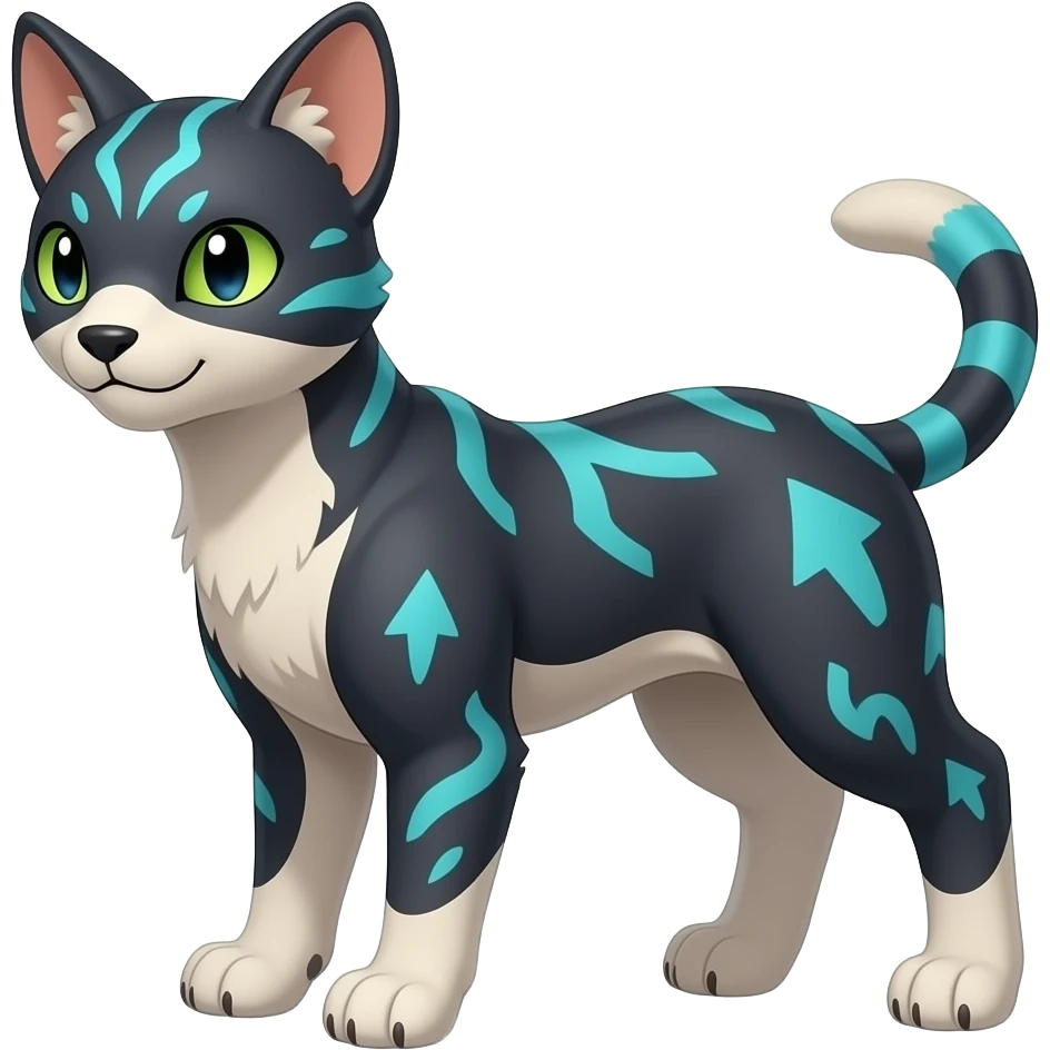 Digitigrade elemental realistic pretty elegant sleek shiny patterned quadrupedal Randomly marked randomly colored Shinx-Liepard-Electrike-Fakémon-Digimon-animal-hybrid, full body, short nub-tail emoji