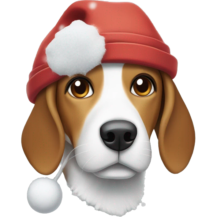Beagle wearing a hat with white patch of fur by his nose and he’s in the snow emoji