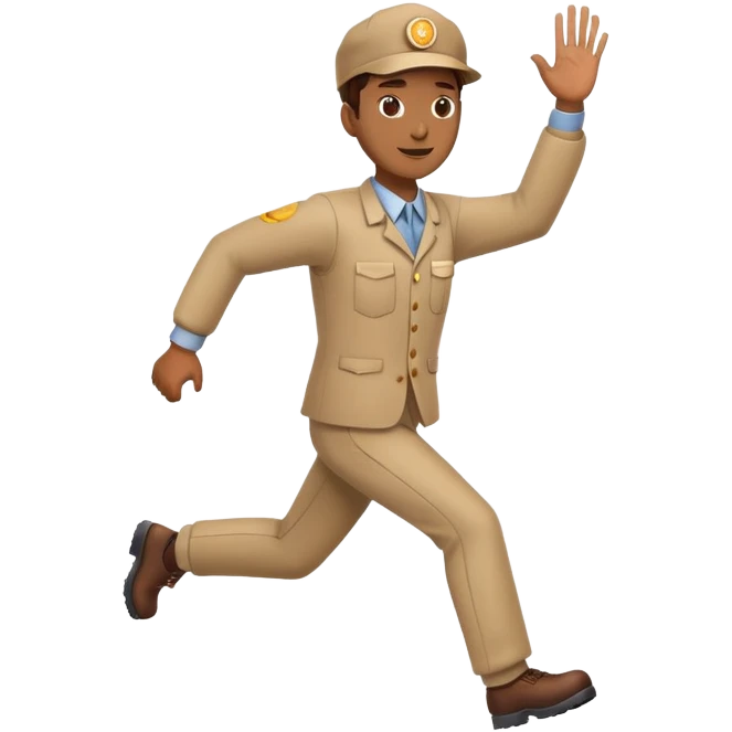 a train employee reaching his hand out and running toward us emoji