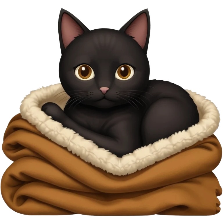 Black cat cuddling with brown blanket emoji