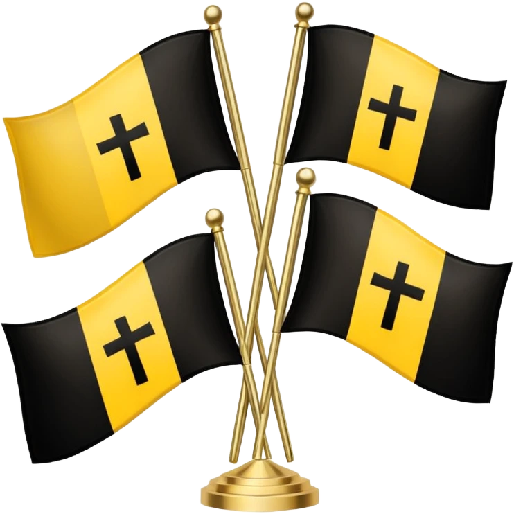 Flags: There are four flags, two on the top and two on the bottom, in the black and gold (yellow) quarters. Each flag features a gold cross symbol, likely a Coptic cross, on a black and yellow background with horizontal stripes.
 emoji