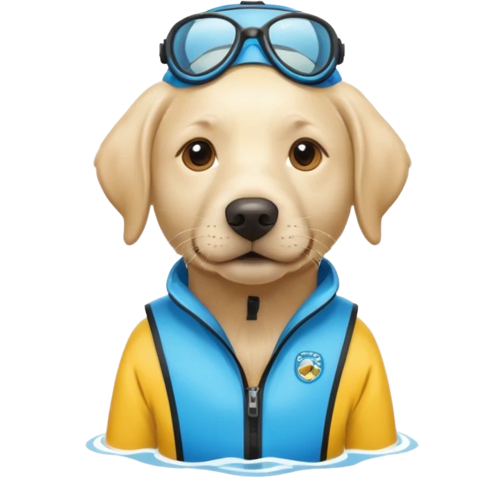 White labrador with snorkel and and swimmers vest emoji
