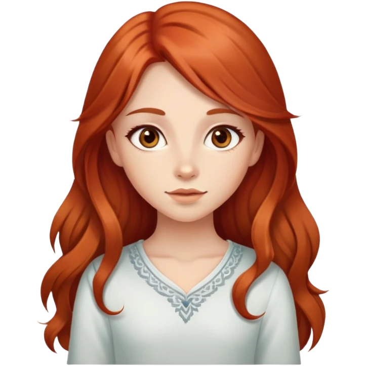 Cute girl with long red hair with almond eyes brown  emoji