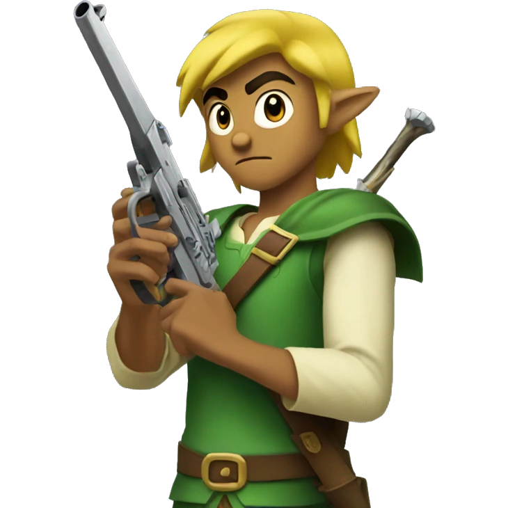 Legend of zelda holding someone whose holding a gun emoji