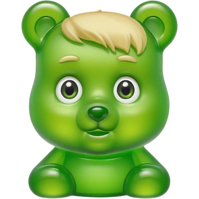 green gummy bear with eyes and blond hair only head emoji