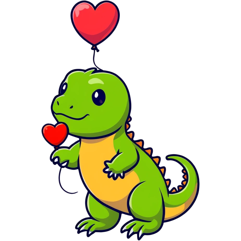 cute bearded dragon with heart balloon emoji