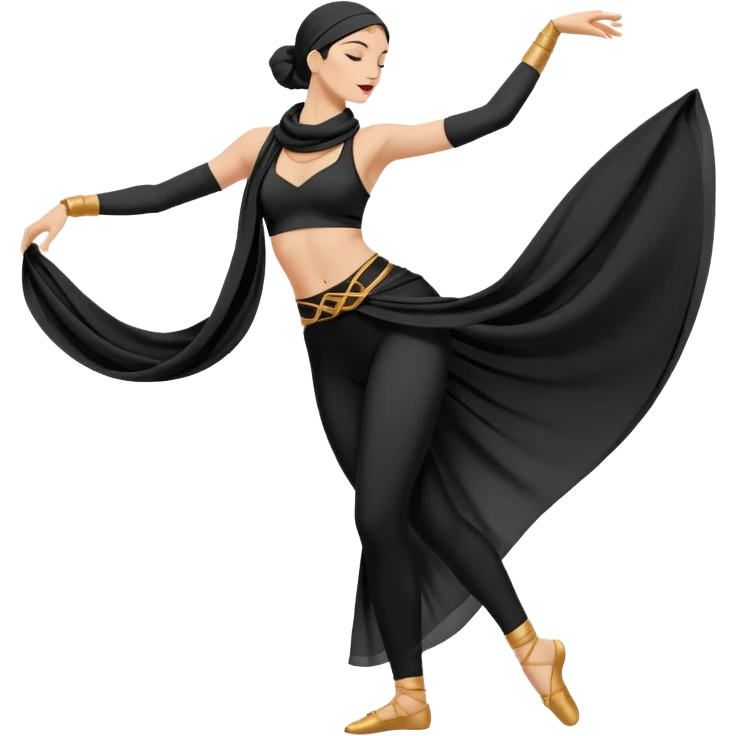 Minimalistic flat vector icon, iOS style, thin black contour on white background. Silhouette of a dancer with scarf or hip belt. Clean, no text, no shadows emoji