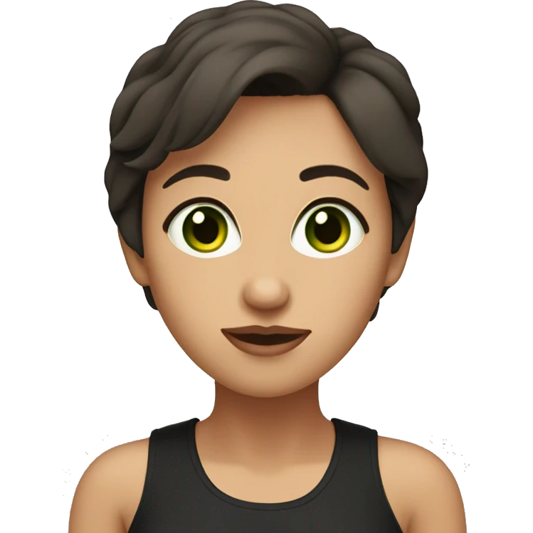 brune lady with short hair, angular face, green eyes with black tank top. emoji