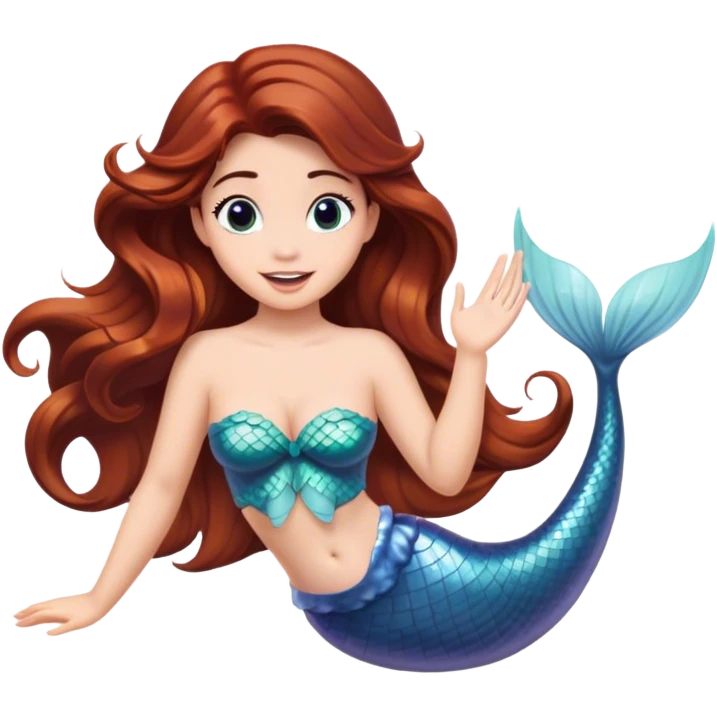ariel mermaid waving with brown hair emoji