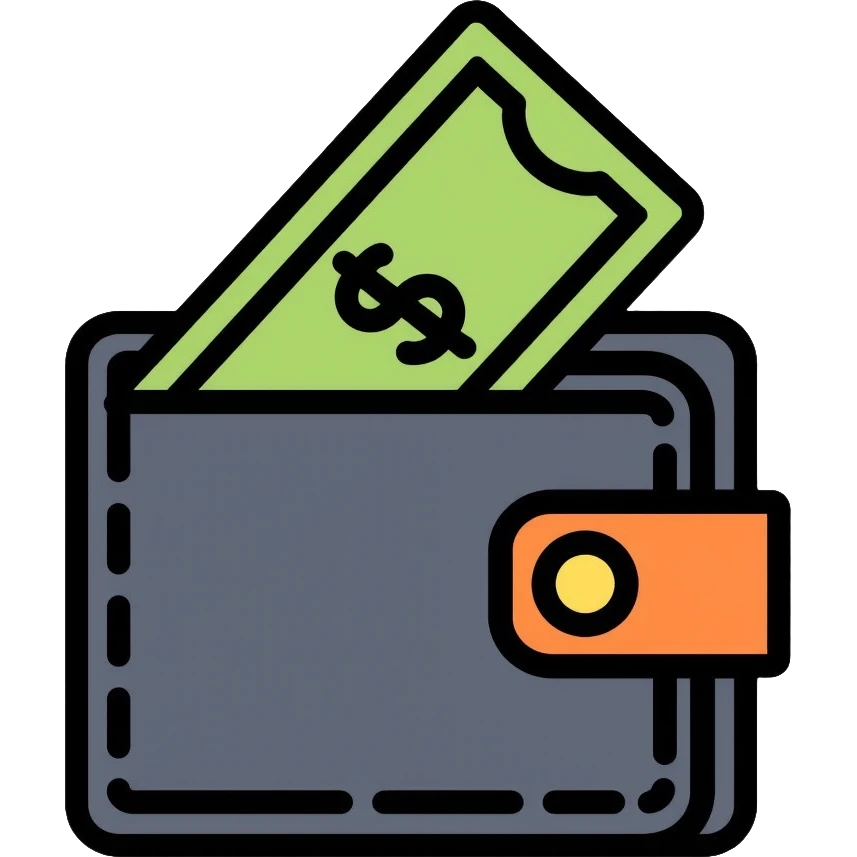 black wallet with one single dollar bill inside, just one dollar emoji