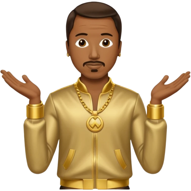 MC Hammer with dark brown hair, gold outfit emoji