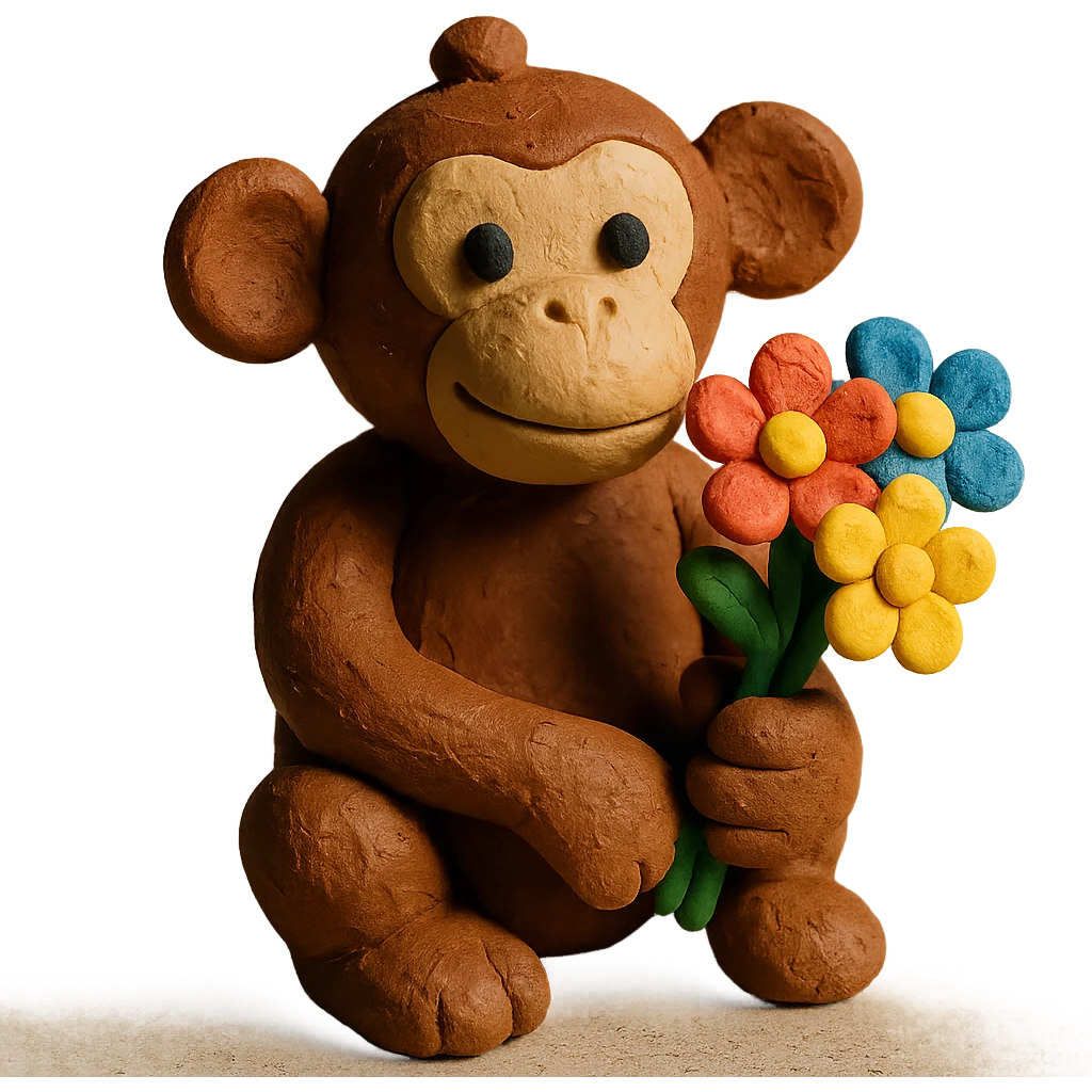 claymation style monkey with flowers emoji