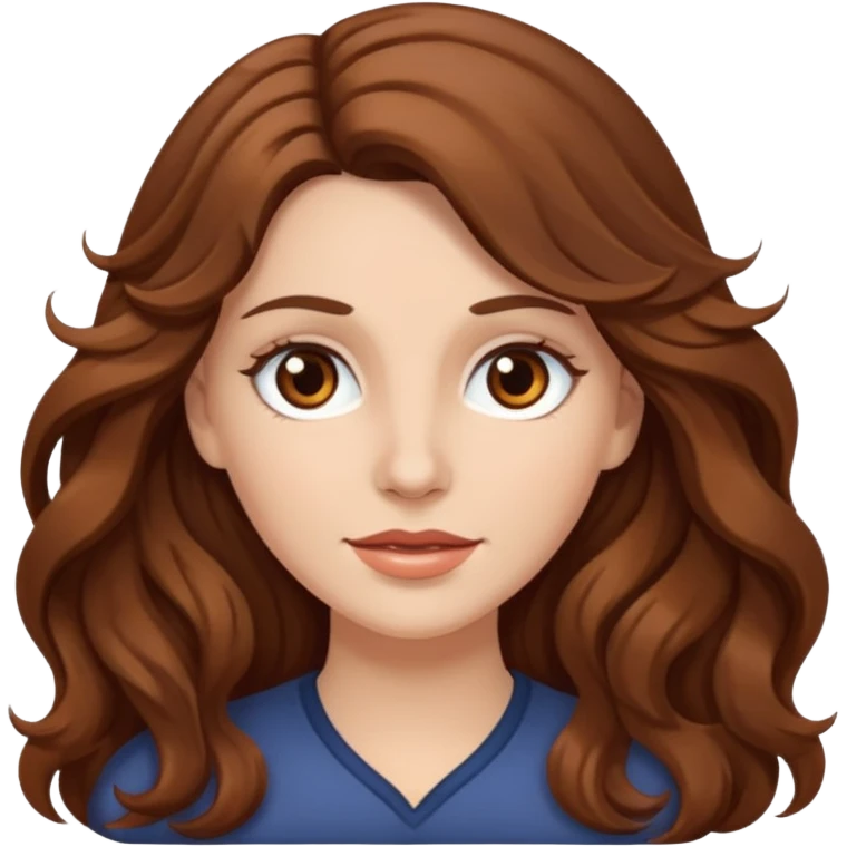 White woman with long brown wavy hair and brown eyes emoji