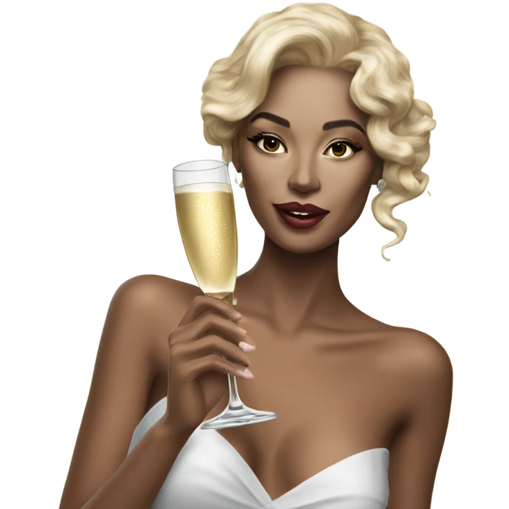 Hyper Realistic beautiful high fashion model drinking champagne  emoji