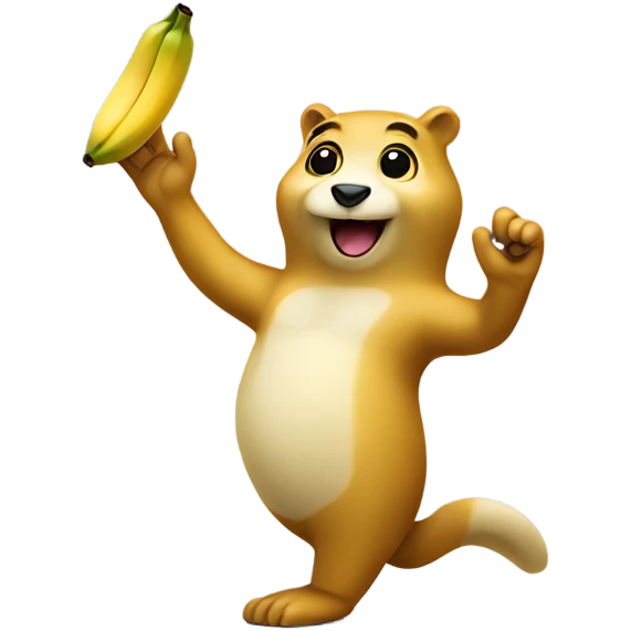 golang gopher mascot with one hand raised and the other holding a banana emoji