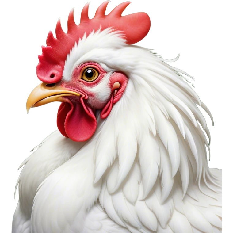 Meme-Worthy Cute Sleeping White Rooster Portrait Emoji, Head resting peacefully with a contented smile, showcasing a robust build and a luxuriously soft pure white plumage, eyes shut in a serene, restful nap, Simplified yet hilariously adorable features, highly detailed, glowing with a soft, drowsy light, high shine, relaxed and utterly lovable, stylized with an air of playful laziness, bright and heartwarming, soft glowing outline, capturing the essence of a comically sleepy rooster, so meme-worthy it feels like it could instantly become the next viral sensation of adorable slumber! emoji