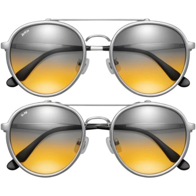 A pair of luxury sunglasses emoji with silver chrome frame, smooth rounded lenses, reflective metallic surface, high-end swag aesthetic, minimal and clean design, iOS emoji style, centered, white background emoji