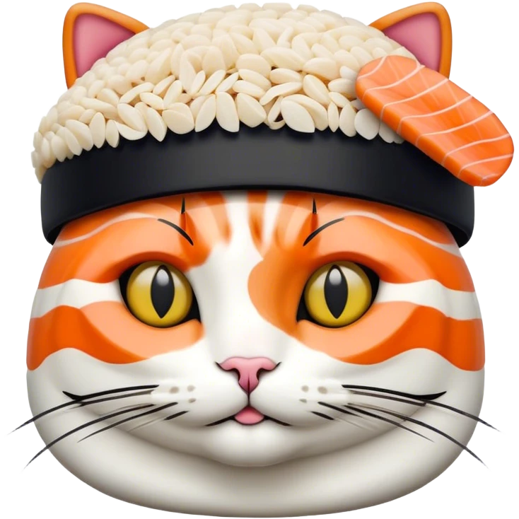 cat wearing a hat made out of sushi emoji