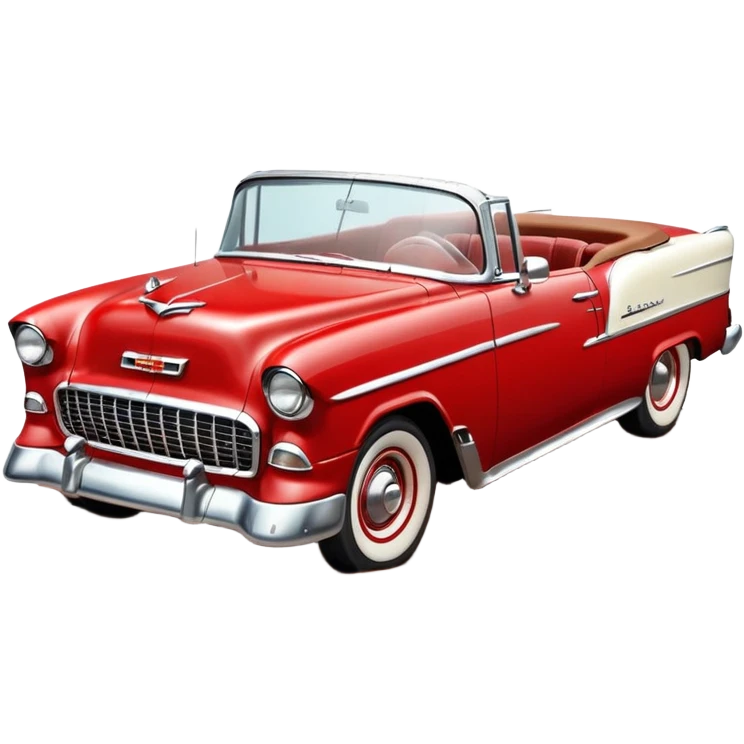 1955 Chevrolet Bel Air Convertible, Red-White color, with brown mud pouring down from above. 32x32 pixels, aspect ratio: 1:1 emoji