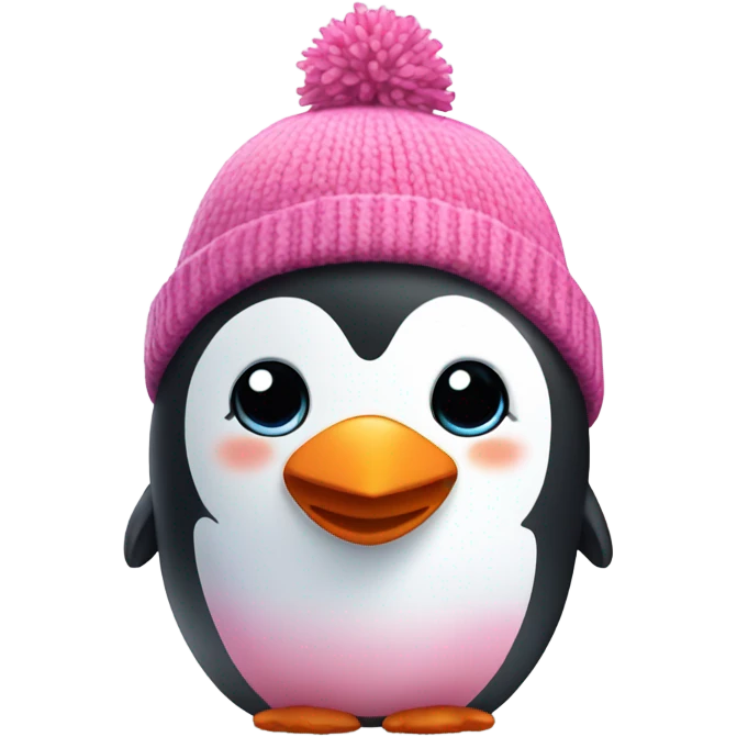 cute pink penguin wearing a beanie emoji