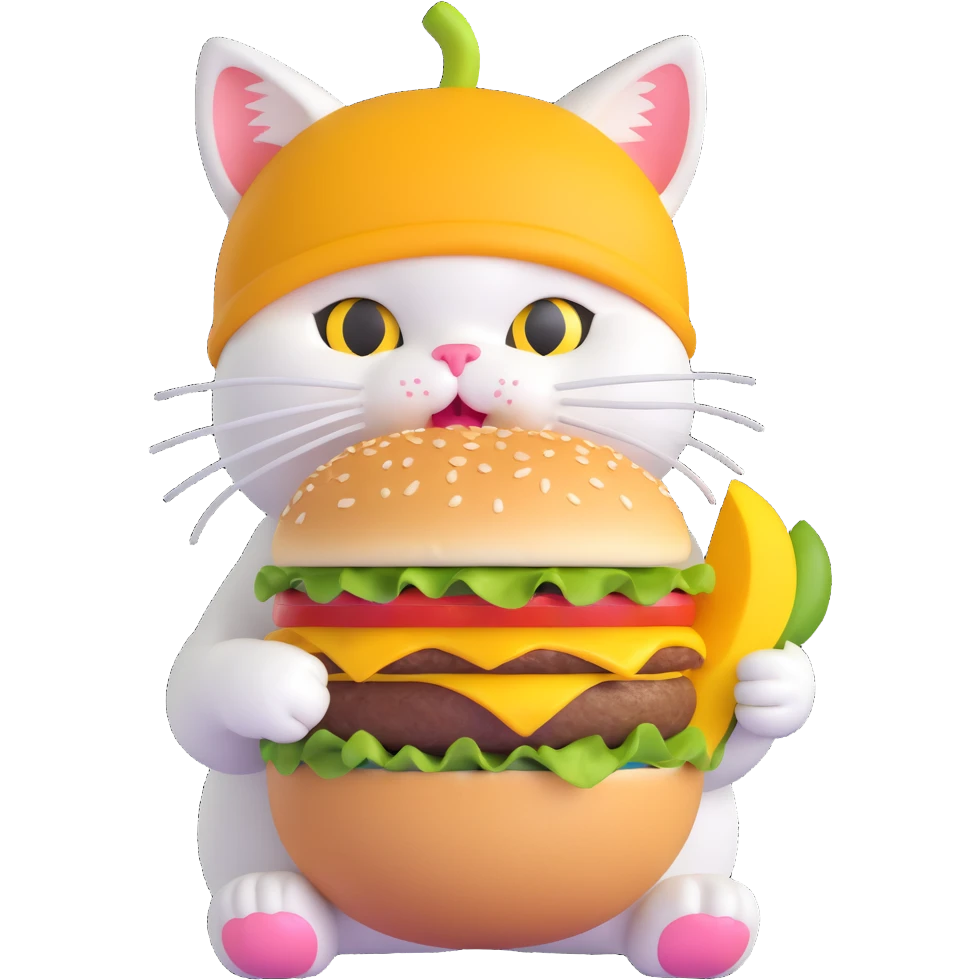 burger cat eating a mango emoji